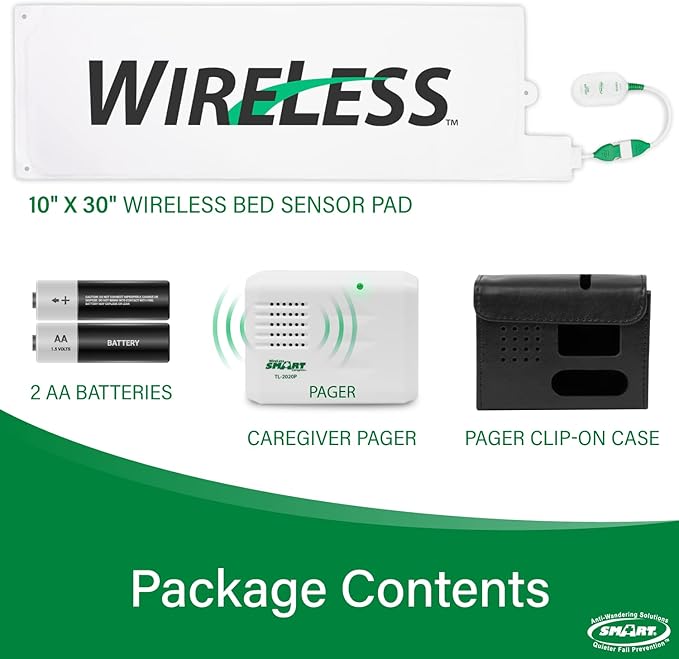 Smart Caregiver Bed Exit Alarm with Wireless Pager - Early Alert Fall Prevention for Seniors and Elderly - Weight Sensing Bed Pad Alerts Caregiver When They Get Up - USA Company and Customer Service
