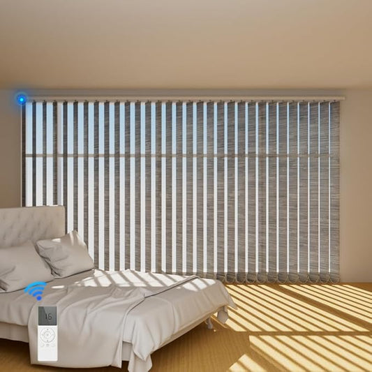 Blindify Motorized Vertical Blinds, Light Filtering Sliding Door Shades Vertical Shades Remote Control Customize, Jacquard Grey