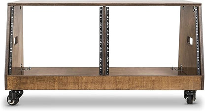 Sound Town DIY 2 x 8U Slanted Studio Rack with Solid Baltic Birch Plywood, Casters, Weathered Brown for Recording Room, Home Studio (SDRK-D8TB)