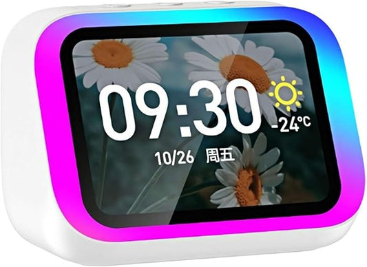 Felvoro White Smart Alarm Clock with Wireless Bluetooth 5.4 Speaker & Dynamic RGB Light,Hi-fi Stereo Sound,Hd Large Screen Display