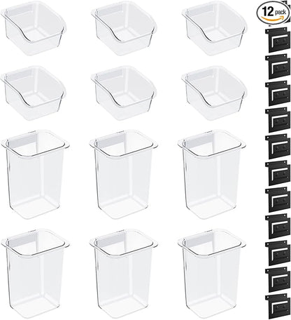 Daanxw 12 Packs Slatwall Accessories,Includes 6 Packs of Slatwall Boxes and 6 Packs of Slatwall Cups,Slatwall Containers Storage Organizer for Craft Garage Tool Storage Room Panel (Transparent)