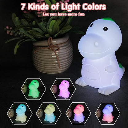 LEDHOLYT LED Cute Dinosaur Night Light, Cute Silicone Dinosaur Lamp and Animal NightLight, LED Squishy Animal Light for Sleep, Kawaii Bedside Lamp Room, Rechargeable Bedside Touch Silicone Lamp