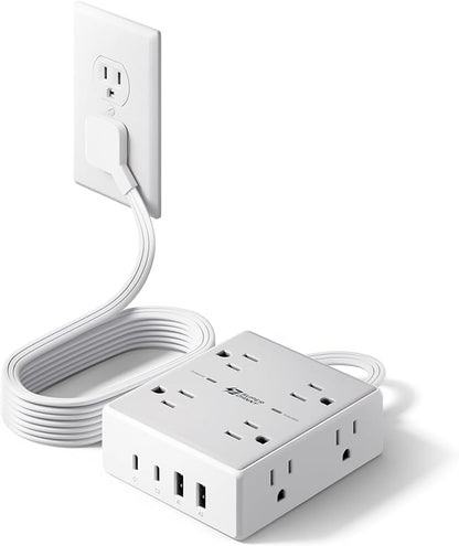 Flat Plug Surge Protector Power Strip, 6ft Ultra Thin Extension Cord with 4 USB (2 USB C Port), 8 Outlets Desk Charging Station, Wall Mountable Outlet Extender for Home Office, College Dorm Room