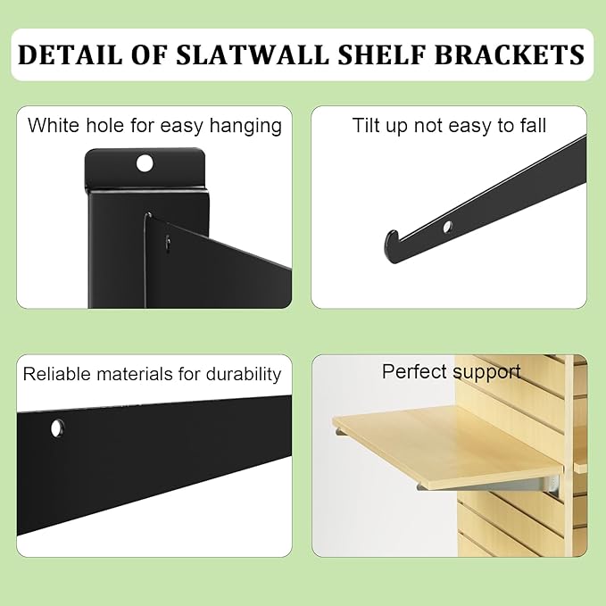 16 Inch Slatwall Shelf Bracket with Lip, 14 Pack Metal Shelf Brackets for Slat Wall,Heavy Duty Slatwall Accessories for Slatwall Panels Shelving Display Home Commercial- Black Slatwall Shelf Brackets