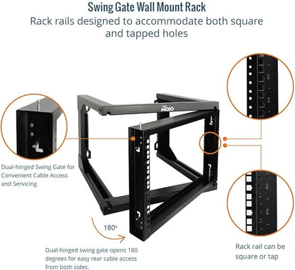 Tecmojo 6U Wall Mount Server Rack, Open Frame Network Rack for 19" Computer/AV/Data/IT/Media Equipment, 18" Depth, 16" Apart Mounting Holes, Swing Gate, Square and Tapped Holes
