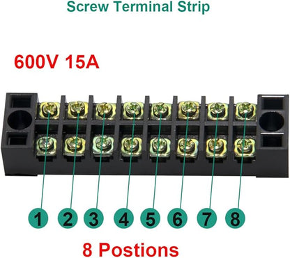 MILAPEAK Terminal Block and Strip - 12pcs (6 Sets) 8 Positions Dual Row 600V 15A Screw Terminal Strip Blocks with Cover + 400V 15A 8 Positions Pre-Insulated Terminals Barrier Strip (Black & Red)