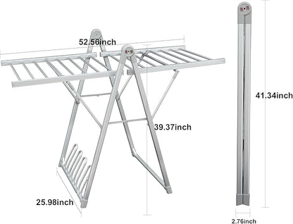 SHARNDY Electric Heating Clothes Drying Rack,Foldable Clothes Drying Rack,Suitable for Drying Clothes, Shoes and Socks.Plug & Play,Silvery Gray,Aluminum Alloy,One-Click Switch(39.37×52.56×25.98in)