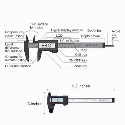 SCITOOLS Digital Caliper 0-6" Measuring Tool, Micrometer Caliper with Auto-Off Feature, Interchangeable Between inches and millimeters for Jewelry Measurement and 3D Printing