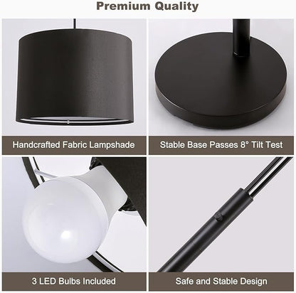 Fansdrick Floor lamp with Remote, 3 Light Arc Floor Lamps for Living Room, 2400LM Tall Standing Floor Lamps with Black Shades, 80" Large Floor Lamp for Bedroom, Office