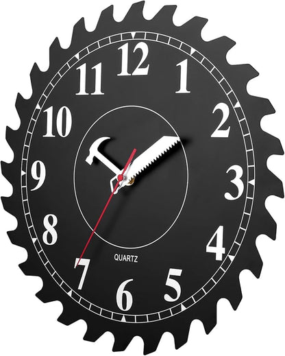 CIGERA 12 Inch Wall Clock with Circular Saw Blade Dial, Handsaw and Hammer Pointer,Great Decor for Home,Workshop and Man Cave (Black)