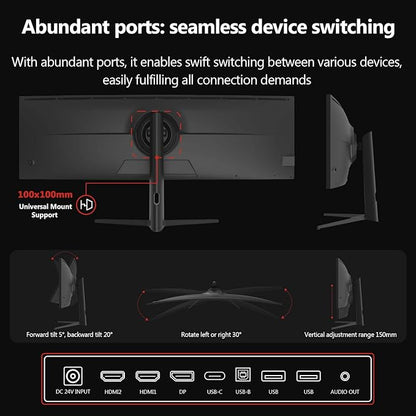 5K Monitor, Z-Edge 49 inch IPS Curved Gaming Monitor, DQHD 5120x1440 Computer Monitor,144Hz, 32:9 Ultrawide, 1ms MPRT, 400 cd/m², 10bit, UG49W HDMI*2, DP*1, USB-C, PIP/PBP, Adjustable Stand