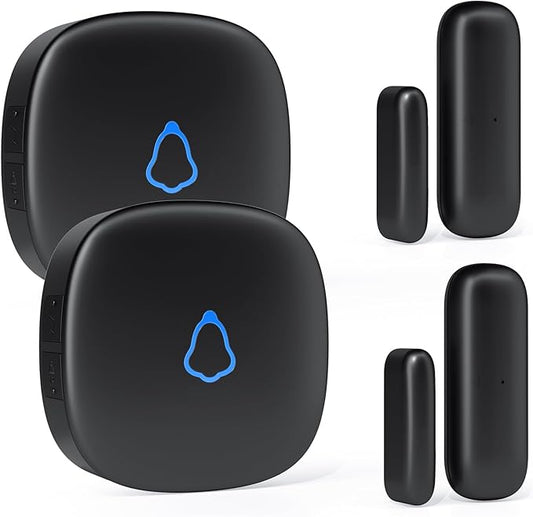 METAK Wireless Door Chime, Door Open Contact Sensor Alarm with 500 FT Range, 58 Chimes and 5 Volume Levels for Business/Store/Home/Office When Entering, 2 Transmitter + 2 Plug-in Receiver (Black)
