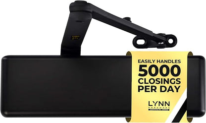 LYNN HARDWARE Extra Heavy Duty Automatic Door Closer (Matte Black) - Commercial Grade, Contractors Choice, Adjustable Speed, Delayed Closing Timer, 3 Mounting Options, 3 Hour Fire Rated (DC9016 Model)