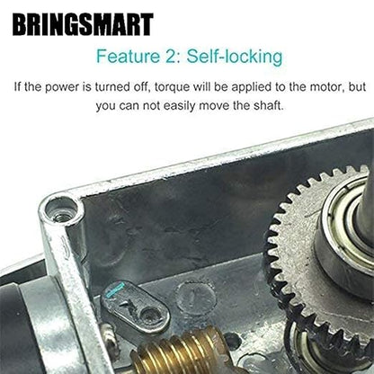 BRINGSMART 12V 16rpm DC Worm Gear Motor 70kg.cm High Torque Turbine Electric Gearbox Motor Self-Locking Reversed Mini Engine Geared Motor for DIY Robot Door Lock Curtain Machine (12V 16rpm)
