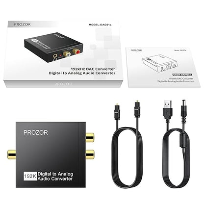 PROZOR 192KHz Digital to Analog Audio Converter DAC Digital SPDIF Optical to Analog L/R RCA Converter, Toslink Optical to 3.5mm Jack Adapter for PS3 HD DVD PS4 Amp Apple TV Home Cinema