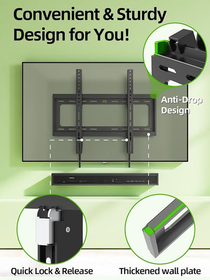USX Mount UL Listed TV Mount Low Profile for Most 26-60" Flat Screen LED, LCD, Curved TVs, TV Wall Mount Bracket Tilt VESA 400x400mm- Up to 99lbs, Quick Lock and Release to Mounts on 12" 16" Stud