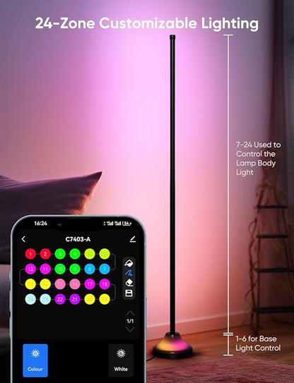 RGB&IC Smart Corner Floor Lamp – 20 W/1100 lm, 24‑Zone DIY & Music‑Sync LED Standing Lamp, App & RF Remote Control, Alexa & Google Home Compatible, Durable Aluminum‑Alloy Base for Living Room Bedroom