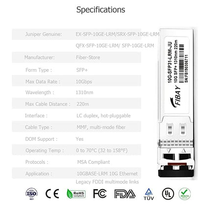 OPSTRAN 10GBASE-LRM SFP+ Optical Transceiver Module Compatible with Juniper EX-SFP-10GE-LRM SRX-SFP-10GE-LRM 10G SFP+ 1310nm 220m DDM Duplex LC MMF