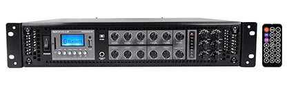 Rockville RCS350-6 350W 6 Zone 70V Commercial Amplifier, Bluetooth, USB, Optical, Rack Mount, for Restaurants and Offices