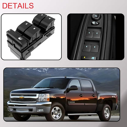 Power Window Master Control Switch Front Left Driver Side fit for 2007-2013 Chevy Silverado GMC Sierra 1500 2500HD 3500HD Traverse HHR Buick Enclave Replaces OE 25789692, 20945129, 25951963, 20945224