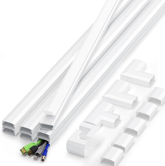 YCLYC 110in Cord Covers for Wires on Wall Kit, Large Cord Hider Wall Kit, Wire Covers for 3-4 Cords on Wall, White TV Cable Hider Cable Raceway, Simple Setup Wire Hider, W1.2 X H0.6in