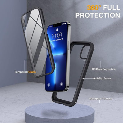 Miracase Glass Case for iPhone 13 Pro Max 6.7 inch, Upgrade Full-Body Clear Bumper Case with Built-in 9H Tempered Glass Screen Protector for iPhone 13 Pro Max, Matte Black