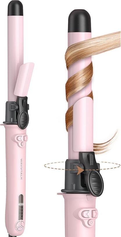 Wavytalk Rotating Curling Iron, 1 Inch Automatic Waver for Effortless Waves up to 430℉ with Home Button, Pale Pink
