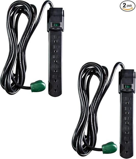 GoGreen Power Inc. (G-16103M-12BK-2) 6 Outlet Surge Protector, 12FT Cord, Black, 2 Pack