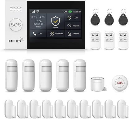 Wireless Alarm System,24 PCS Smart Home Security Systems with 4G SMS/Tuya App Instant Alerts,Motion Detector,Door Alarm Sensors,Remote for Home,Villa,Apartment,Kids Safety,No Monthly Fee