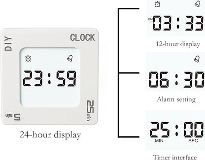 Excellent Home & Office Timer with Clock, 5, 15, 25 and DIY Custom Set Time Minutes Preset Countdown Timer, Easy-to-Use Time Management Tool (White), G400