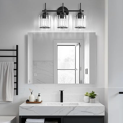 EJIAXIN 3 Light Crystal Vanity Light, Bathroom Lighting Fixtures Over Mirror Black Crystal Wall Light Bath Wall Lighting Modern Bath Wall Sconce Lighting for Bedroom Living Room