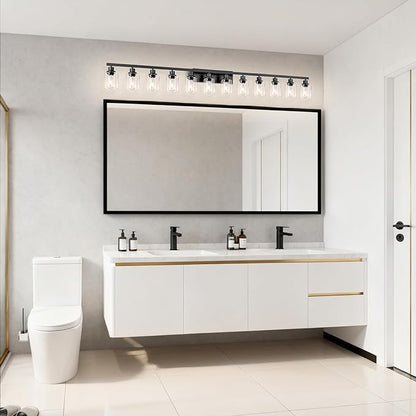 DIKAIDA 12 Light Bathroom Light Fixtures, Black Bathroom Lighting Fixtures Over Mirror Matte Black Modern Vanity Lights Wall Lighting for Mirror Bedroom, Living Room (78.7inch)