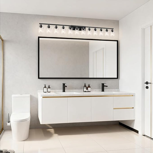 DIKAIDA 12 Light Bathroom Light Fixtures, Black Bathroom Lighting Fixtures Over Mirror Matte Black Modern Vanity Lights Wall Lighting for Mirror Bedroom, Living Room (78.7inch)