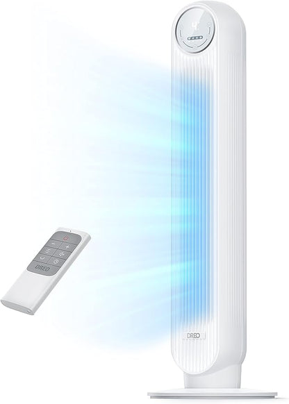 Dreo Tower Fan for Bedroom, 25ft/s Velocity Quiet Floor Fan, 90° Oscillating Fans for Indoors with 4 Speeds, 4 Modes, 8H Timer, Standing Fans, Bladeless Fan, White, Nomad One (DR-HTF007)