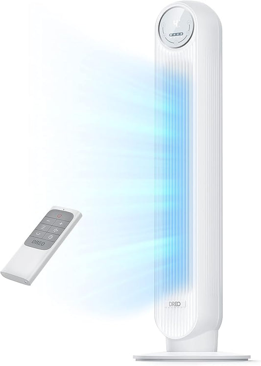 Dreo Tower Fan for Bedroom, 25ft/s Velocity Quiet Floor Fan, 90° Oscillating Fans for Indoors with 4 Speeds, 4 Modes, 8H Timer, Standing Fans, Bladeless Fan, White, Nomad One (DR-HTF007)