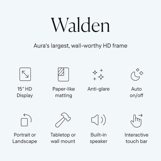 Aura Walden 15" WiFi Digital Picture Frame | Wirecutter's Best Digital Frame for Gifting | Send Photos from Your Phone | Quick, Easy Setup in Aura App | Free Unlimited Storage | White Clay