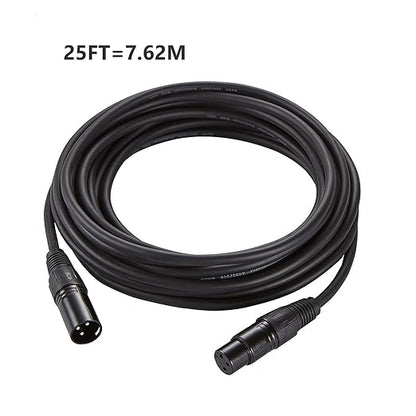 MFL. 25 ft Flexible DMX Cable 3 Pin Signal XLR Male to Female Cable Wire for Stage Lighting DJ Lights, 110 Ohms Impedance, Black, 4 Pack