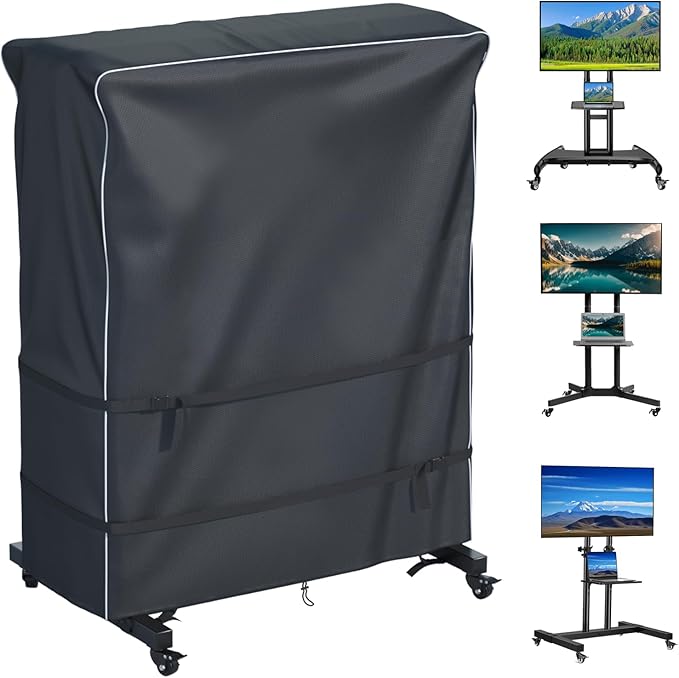 JINLI 45-50 inch outdoor TV trolley cover, courtyard TV cover, Oxford fabric waterproof and dustproof, triple windproof design, compatible with rolling/mobile stand