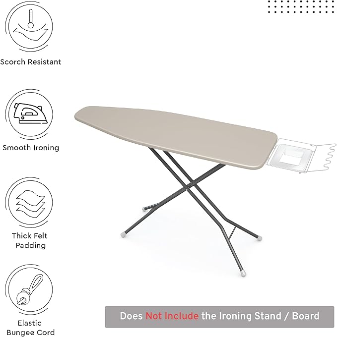 Encasa XO Ironing Board Cover and Pad 49"x18" - 4mm Felt Wide Iron Board Cover with Padding - Heat Resistant, Stain-Safe Dye, Non Slip Elastic Bungee Cord Tightening Iron Table Cover Beige