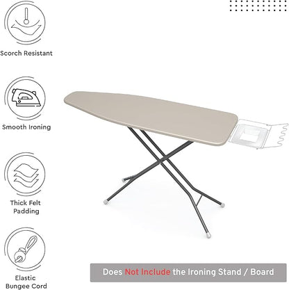 Encasa XO Ironing Board Cover and Pad 54"x15" - 4mm Felt Large Iron Board Cover with Padding - Heat Resistant, Stain-Safe Dye, Non Slip Elastic Bungee Cord Tightening Iron Table Cover Beige