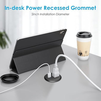 Desktop Power Grommet, 2 inch, USB C PD 20W Fast Charging Station, Desk Hole Outlet,ETL Listed (2, 6 FT Cable)
