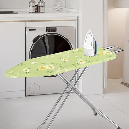 ZCFYGDX Fresh White Daisy Print Ironing Board Cover, Resist Scorching & Staining, Easy to Install Resistant Elastic Edges, 3 Nylon Buckle Straps Fasteners, Protective Scorch Cloth Covers Size-L