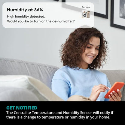 Centralite Zigbee Temperature & Humidity Sensor by Ezlo – Monitors Temperature and Humidity Levels Across Your Home – Ideal for Bedrooms, Living Rooms, and Nurseries. Works with Alexa and Zigbee Hubs