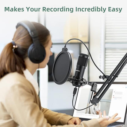 SUDOTACK USB Condenser Podcast Microphone for PC: Studio Microphone Kit with 192KHz/24bit Professional Sound Chipset Cardioid for Recording, Streaming, Gaming, Voice-Over, YouTube, Skype, Twitch