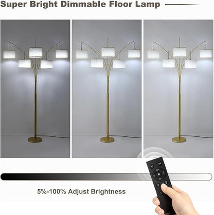 Fansdrick Gold Floor Lamps for Living Room, 4000LM Super Bright Arc Floor Lamp with Remote Control, Large Tall Floor Lamps with Stepless Dimmable, 80" Mid Century Tree Floor Lamp for Bedroom, Office