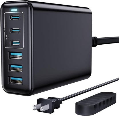 USB C Fast Charger, 105W GaN 6-Port Desktop USB Charging Station Hub, USB C Charger Block Wall Charger for iPhone 17/16/15/14/13/12/11, iPad, Samsung and More (Cable Organizer Included)