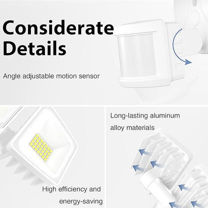 Onforu 120W 12000LM LED Security Lights Motion Sensor Outdoor, Dusk to Dawn Flood Lighting, 5 Heads 360° Wide Angle Illumination, 6500K IP65 Waterproof Hardwired Floodlight Motion Detection (White)