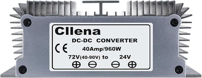 Cllena DC 40V-90V to 24V 40A 960W Converter Voltage Regulator Reducer 48V 60V 72V Step Down to 24V Converter Waterproof Buck Transformer Power Supply for Golf Cart Club Car LED Light