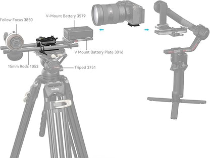 SmallRig Mount Plate for Arca-Swiss Quick Release Clamp and Bottom Plate for Manfrotto Type with Height-Adjustable 15mm Rod Clamp Mount - 4233