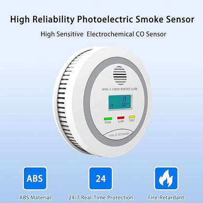 Virtue Sensor Smoke & Carbon Monoxide Detector, 2-in-1 CO Detector Alarm for Home Garage RV with LCD Display Safety Alarm System Audible and Visual Alert (1 Pack with Batteries)